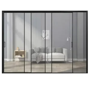 Slim Black Frame Soundproof Aluminum Alloy Double-Glass Sliding Door for House Office or Bedroom