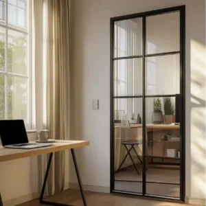 Slim Black Frame Thermal Break Double Glazed Single Leaf Interior Steel French Door Factory