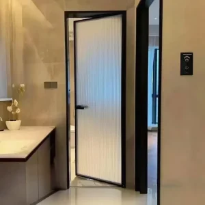 Slim Frame Aluminum Glass Door for Bathroom Entry with Frosted or Clear Glass and Waterproof Sealing System