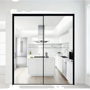 Slim Frame Aluminum Kitchen Sliding Door Noiseless Track System Tempered Glass Interior Partition Door for Kitchen and Living Room