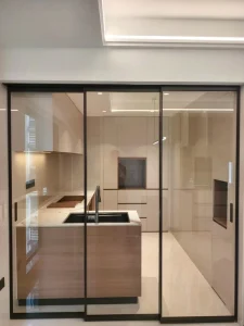 Slim Frame Aluminum Pocket Sliding Door Hardware Hidden Track Soft Close Interior Kitchen Partition Sound Insulation