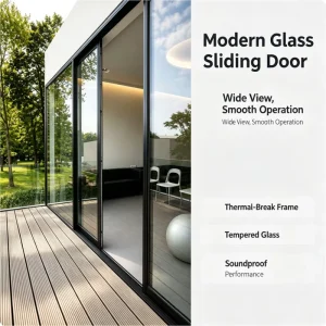 Slim-Frame Aluminum Sliding Door with Double-Glazed Tempered Glass, Waterproof Manual Design for Living Room, Balcony, and Villa