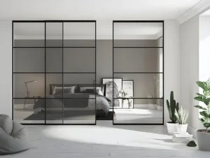 Slim-Frame Aluminum Sliding Glass Door with Silent Pulley and Minimalist Handle for Interior Partitions
