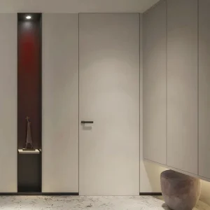 Slim-Frame Frameless Flush-Wall Polymer Interior Door for Bedroom, Hotel, or Apartment