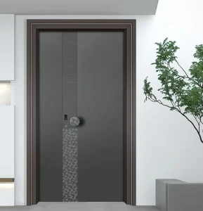 Slim Frame Modern Entry Door with Metal Handle for Urban Residential Apartments