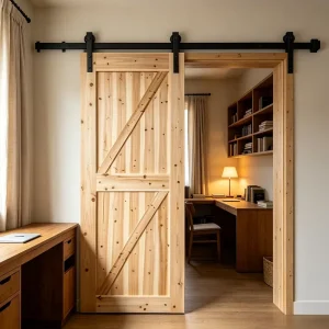 Slim-Frame Solid Fir Sliding Barn Door, X-Cross Panel, Interior