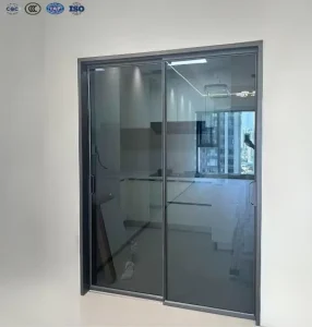 Slim Narrow Frame Aluminum Sliding Door Sound Insulation Windproof Black White Grey Kitchen Bedroom Interior