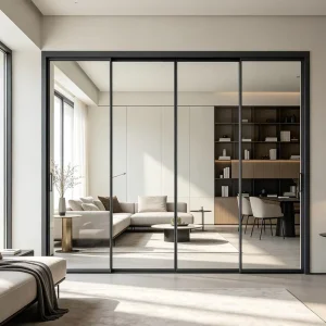 Slim Narrow Frame Matte Black Soundproof Airtight Dustproof Weather-Resistant Aluminum Glass Sliding Door
