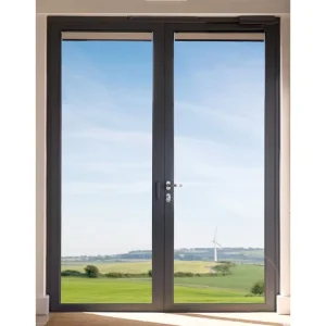 Slim-Profile Aluminum French Double Outswing Patio Door, Dark Grey, Clear Glass
