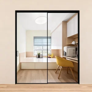 Slim Sliding Door with Minimal Visible Surface for Kitchen or Office Divider
