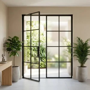 Slim Steel Frame Glass Partition Door System for Indoor Use
