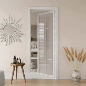 Slimline Aluminum Swing Door for Toilet or Ensuite Bathroom with Privacy Frosted Glass Panel