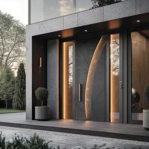 Smart Aluminum Front Security Door with LED Strip Light for Villas and Apartments