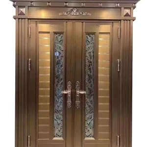 Smart Double-Door Stainless Steel Swing Entrance Door with Lettering, Retro Korean Style, and Anti-Theft Features