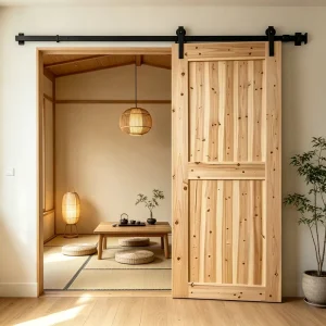 Smooth Plain Solid Fir Timber Barn Door Light Style Sliding Wooden Door for Bedroom Partition