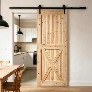 Smooth Sanded Solid Fir Barn Door with Nordic Raw Timber Finish for Indoor Space Division