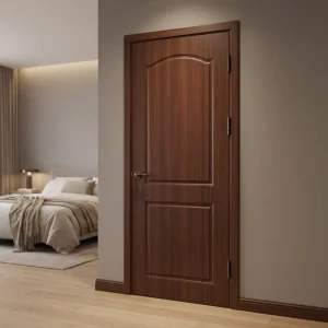 Solid Core Vacuum Membrane-Pressed PVC MDF Interior Door, Walnut, Raised-Relief Design for Bedroom