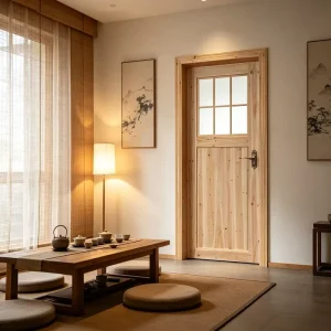 Solid Fir Lattice Solid Wood Door Timber Door for Hotel Decoration