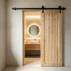 Solid Fir Log Made Barn Door Retro Sliding Interior Door for Hotel and Homestay Decoration