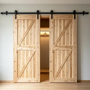 Solid Fir Sliding Barn Door, Plain X Panel, Nordic Style