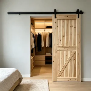 Solid Fir Timber Barn Door Sliding Interior Door Anti Deformation Wood Material for Rural Villa Renovation