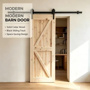 Solid Fir Timber Barn Door Sliding Wooden Divider Door for Balcony and Living Room Separation