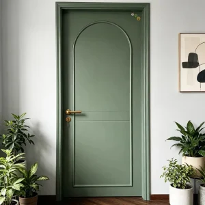 Solid Green Wood Interior Door with Baked Paint for Villas Apartments and Houses