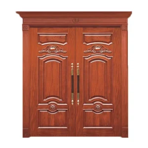 Solid Mahogany Traditional Interior Double Entry Doors with Manual Opening Finished Surface for Villa