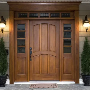 Solid Mahogany Wood Double Entrance Door for Interior or Bathroom Use