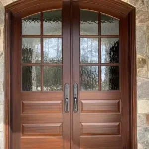 Solid Mahogany Wood Exterior Double Swing Entry Door, Moisture Resistant