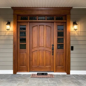 Solid Oak Insulated Farmhouse Front Entry Door with Glass Sidelights and Transom Window