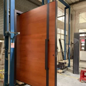 Solid Oak Wood Front Entry Door with Smart Lock and Paint Finish