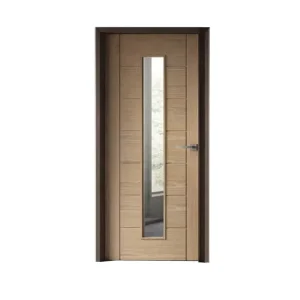 Solid Teak Wood Door with Tempered Glass for Kitchens