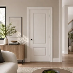 Solid Wood 2 Panel Solid Core White Primed Molded Interior Door for Bedrooms, Living Rooms, Offices, and Passages