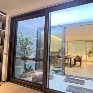 Solid Wood Aluminum Entry Sliding Door with Double Tempered Impact for Offices, Homes, Villas, and Malls