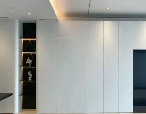 Solid Wood Composite Anti-Fingerprint Full-Wall Floor-to-Ceiling Bedroom Wardrobe with Hidden Drawer