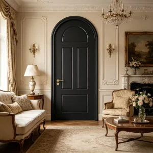 Solid Wood Composite Baked Varnish Interior Bedroom Door with Arched French Retro Style