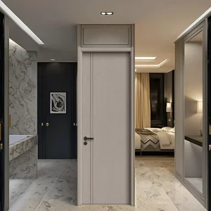 Solid Wood Composite Door Set Paint-Free Baked Varnish Soundproof Door for Hotels Villas Malls and Entryways