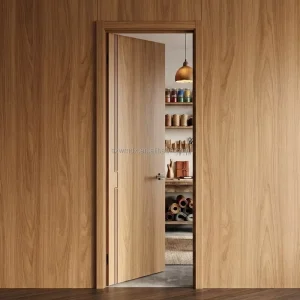 Solid Wood Door with Wooden Architrave and Frame Set, Minimalist Slab Design, House