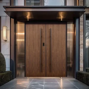 Solid Wood Double Anti-Theft Swing Front Entry Door for Villa and Hotel