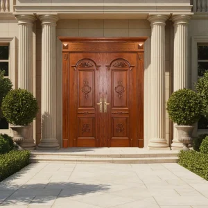 Solid Wood Double Leaf Main Door for Hall Villa Entrance Traditional Design Eco Water-Based Paint