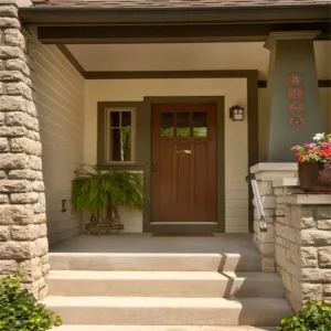 Solid Wood Entry Door with Baked Finish and Sound-Insulating Construction for Villa Main Entrance