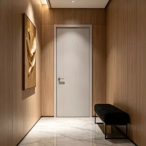 Solid Wood Fire Doors Sound Insulation Cream Color Carbon Crystal Panels Exterior Hotel Bedroom Doors