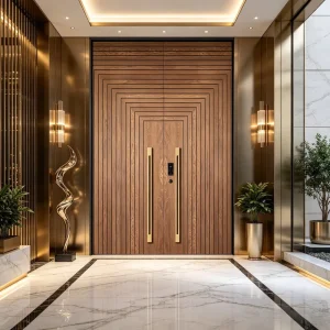 Solid Wood Frame Double-Leaf Electronic Lock Security Door with Victorian Design
