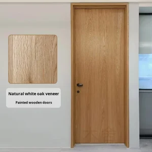 Solid Wood Indoor Bedroom Door in Smoked Oak North American White Oak Veneer Lacquered Wabi-Sabi Style Composite Interior Door