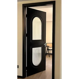 Solid Wood Interior Door with Frosted Glass Soundproof Waterproof for Kitchen Bathroom
