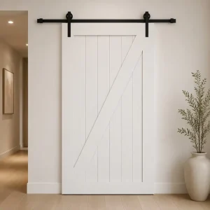 Solid Wood Interior Sliding Barn Door for Hotel Rooms with Rollers