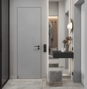 Solid Wood Invisible Sliding Door Minimalist Style Hidden Wall-Mounted Door for Hotel Rooms and Apartments