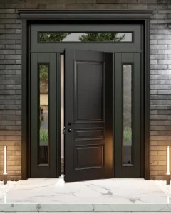 Solid Wood Mahogany Entrance Door with Sidelights for Houses, Soundproof Front Entry Door
