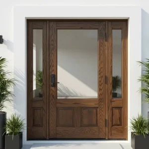 Solid Wood Mahogany Oak Exterior Entry Door with Glass Sidelights
